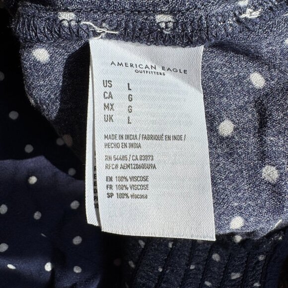 NWT American Eagle Lace-Up Crop Top, Navy Blue with White Polka Dots - Size L - Picture 14 of 16